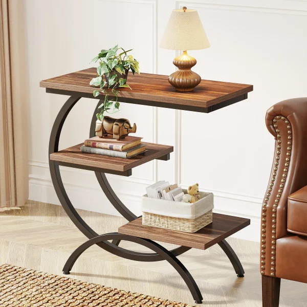 C-Shaped 3-Tier Small Industrial  Table for Couch