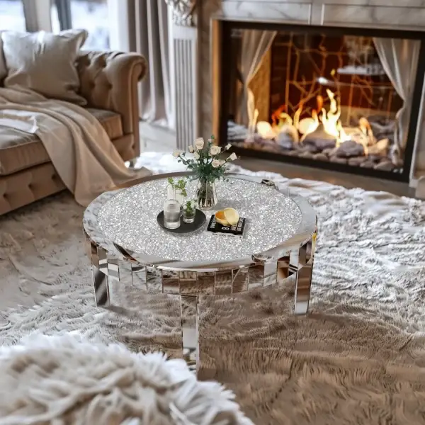 31.5'' Modern Round Coffee Table with Mirror Surface,