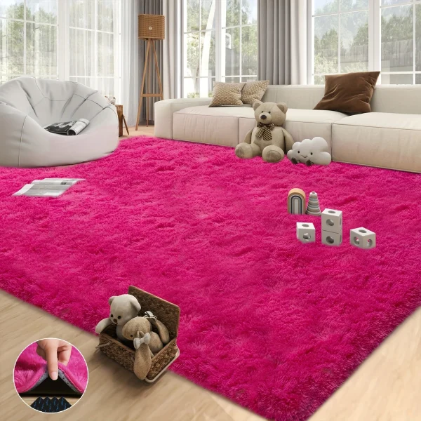 Hot Pink Soft Shaggy Non-Slip Rugs for Room Decor