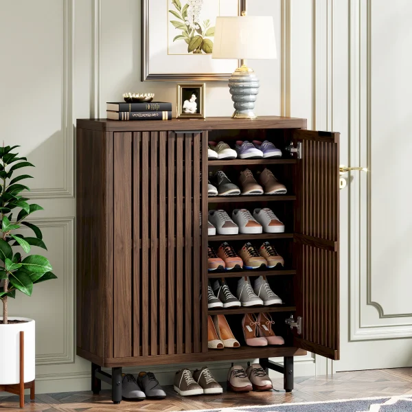 6-Tier Shoe Cabinet with Louvered Doors with Adjustable Shelves