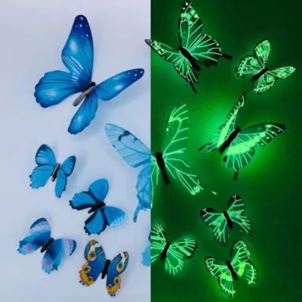 New 12Pcs Fashion 3D Luminous Butterfly Creative Wall Sticker.