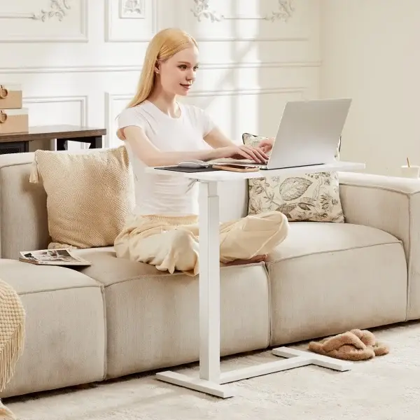 Table with Hidden Wheels Adjustable Height Bed Table Laptop Mobile Standing Desk