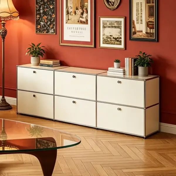 Heavy Duty Metal Frame Modular Storage Sideboard for Living Room
